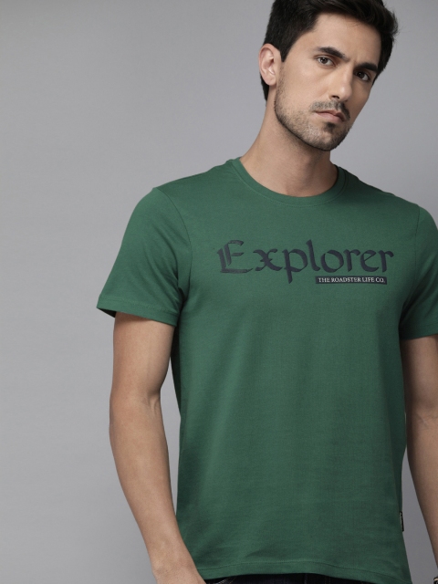

Roadster Men Green & Navy Blue Printed Round Neck T-shirt