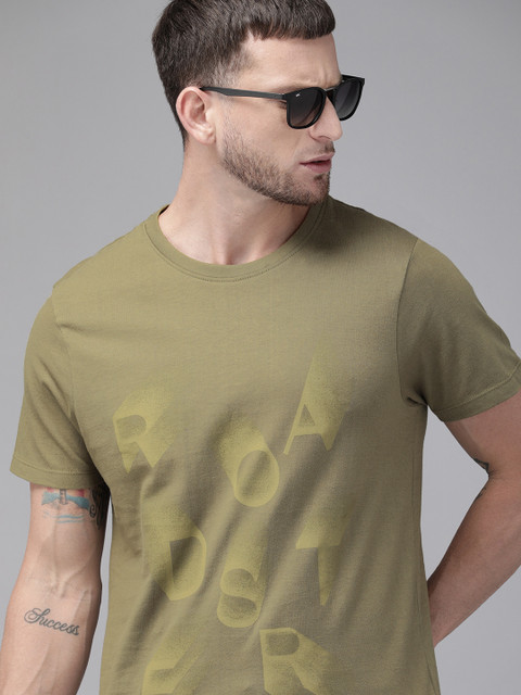 

Roadster Men Khaki Printed Round Neck T-shirt