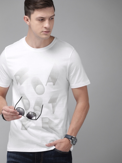 

Roadster Men White Printed Round Neck Pure Cotton T-shirt