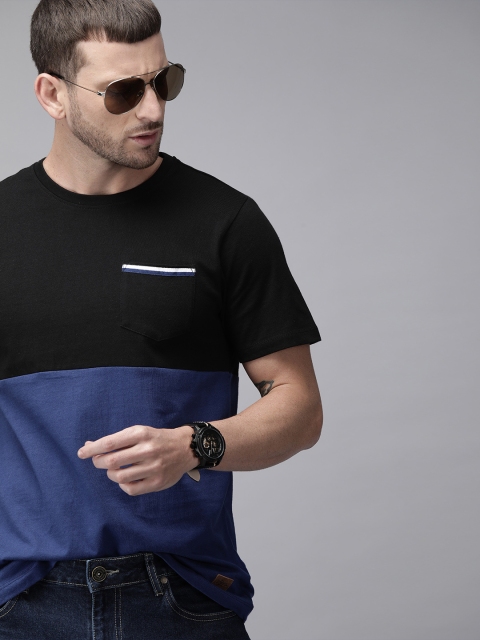 

Roadster Men Black & Blue Colourblocked Round Neck T-shirt