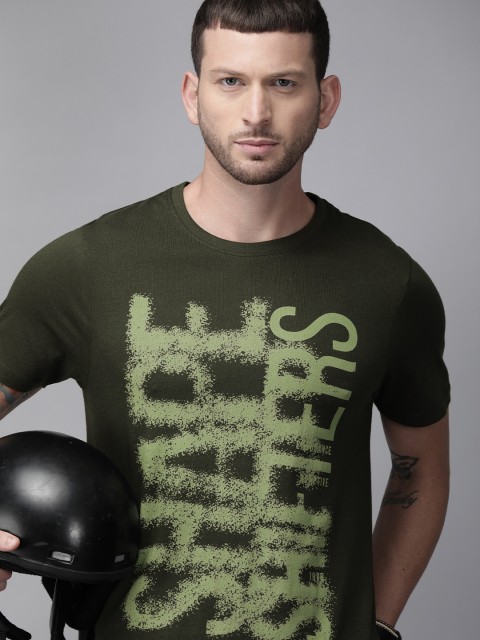 

Roadster Men Olive Green Printed Round Neck Pure Cotton T-shirt