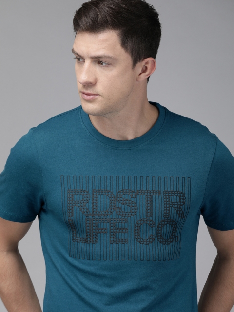 

Roadster Men Teal Blue Printed Round Neck T-shirt