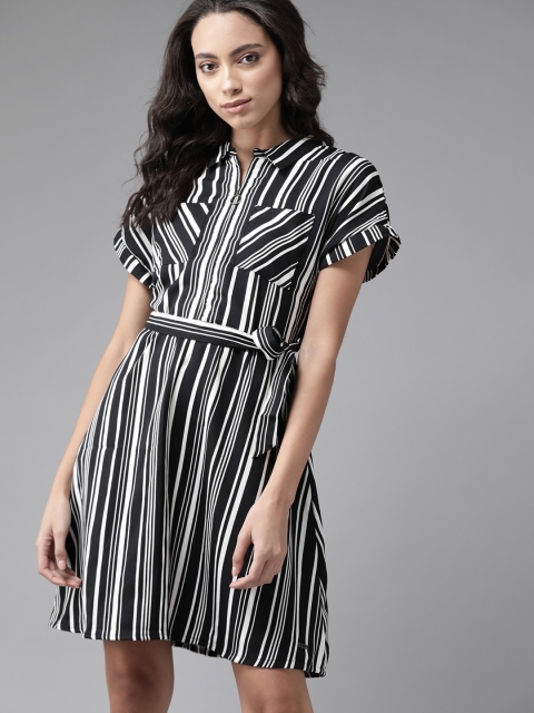 

Roadster Women White & Black Striped Shirt Dress