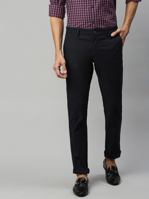 

Indian Terrain Men Navy Blue Brooklyn Slim Fit Self-Striped Regular Trousers