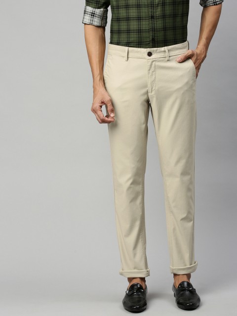 

Indian Terrain Men Beige Brooklyn Slim Fit Self-Striped Regular Trousers