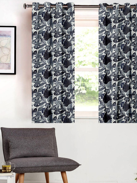 

SHIVANAA HOMES White & Black Printed Single Window Curtain