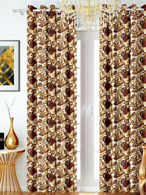 

SHIVANAA HOMES White & Brown Printed Single Long Door Curtain