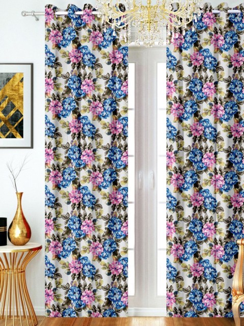

SHIVANAA HOMES White & Blue Single Curtain