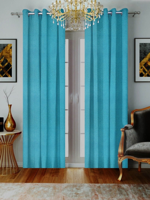 

SHIVANAA HOMES Turquoise Blue Solid Blackout Curtain