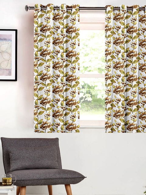 

SHIVANAA HOMES White & Brown Floral Printed Curtain
