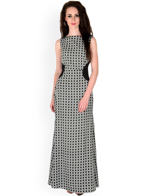 

SASSAFRAS Olive Green & White Printed Maxi Dress