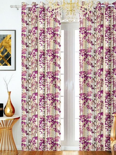 

SHIVANAA HOMES Purple & White Floral Print Single Curtain