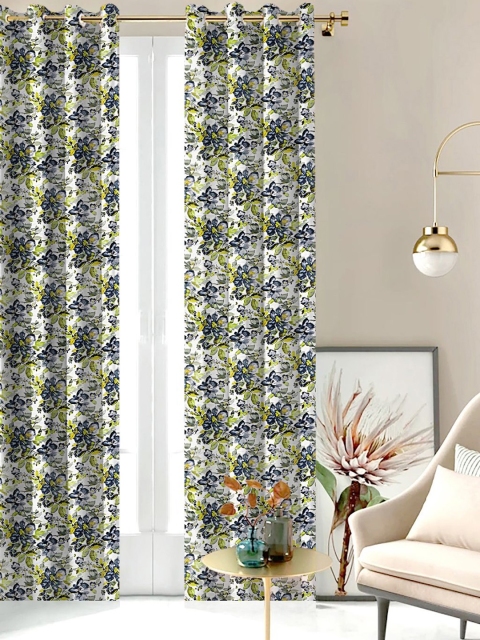 

SHIVANAA HOMES White & Green Printed Single Long Door Curtain