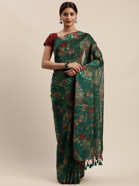 

Nanda Silk Mills Green & Maroon Organza Floral Printed Mysore Silk Saree