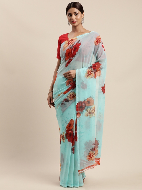 

Nanda Silk Mills Blue Pure Chiffon Floral Printed Mysore Silk Saree