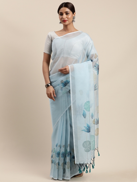 

Nanda Silk Mills Blue & Beige Organza Floral Printed Mysore Silk Saree