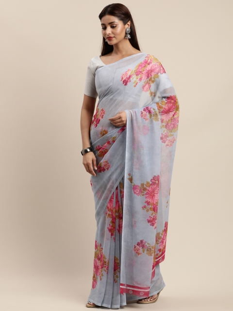 

Nanda Silk Mills Violet Pure Chiffon Floral Printed Mysore Silk Saree