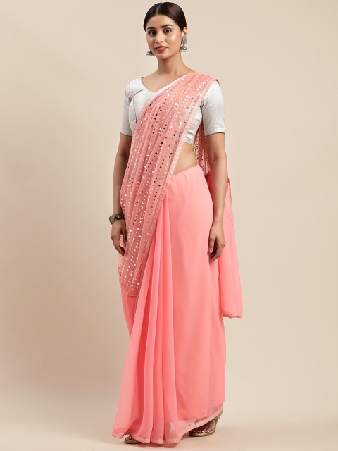 

Nanda Silk Mills Pink Embellished Pure Georgette Saree