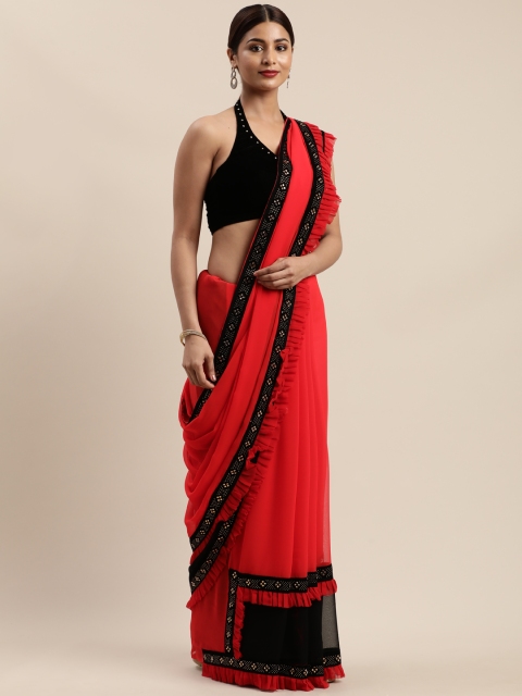 

Nanda Silk Mills Red & Black Pure Georgette Solid Mysore Silk Saree