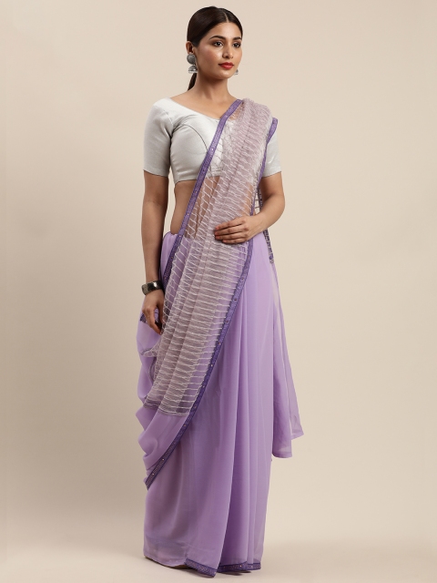 

Nanda Silk Mills Lavender Pure Georgette Striped Mysore Silk Saree with Sheer Pallu