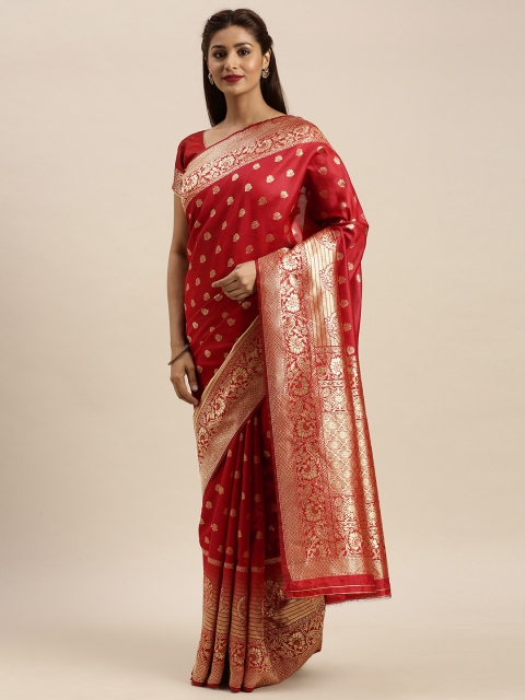 

Mitera Red & Gold-Toned Silk Blend Woven Design Banarasi Saree