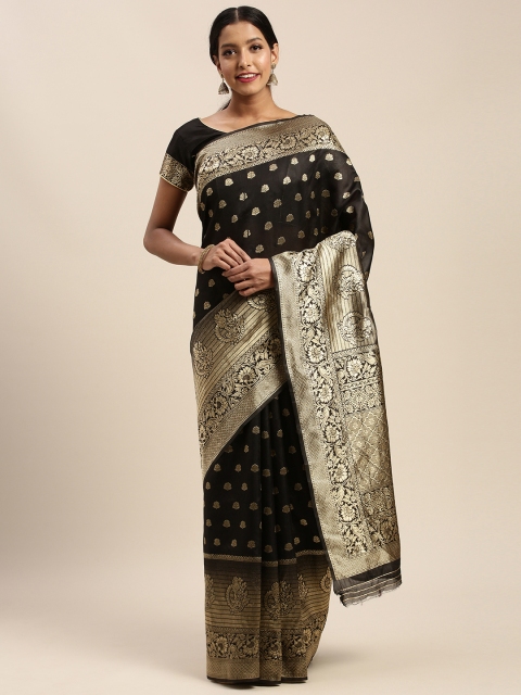 

Mitera Black & Gold-Toned Silk Blend Woven Design Banarasi Saree