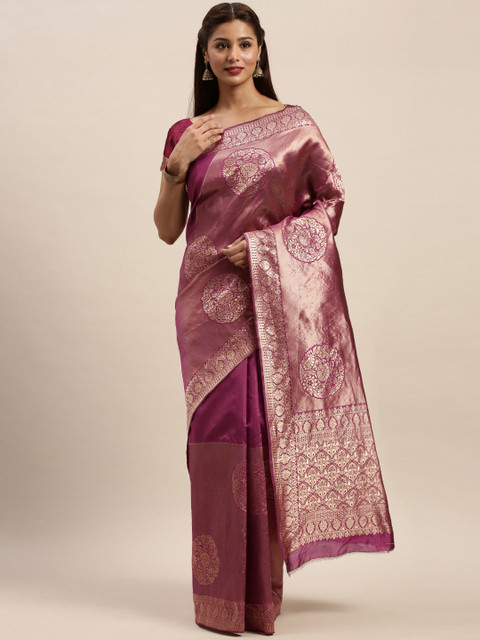 

Mitera Mauve & Gold-Toned Silk Blend Woven Design Banarasi Saree