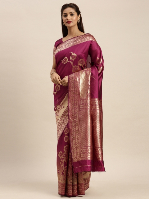 

Mitera Burgundy Silk Blend Woven Design Banarasi Saree