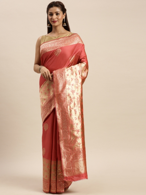 

Mitera Pink & Gold-Toned Silk Blend Woven Design Banarasi Saree