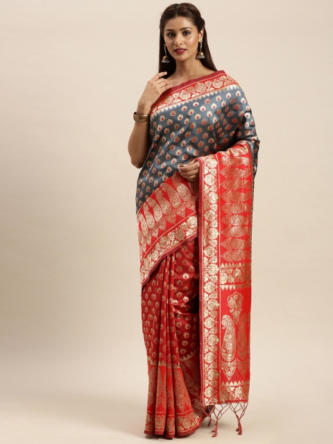 

Mitera Red Silk Blend Woven Design Banarasi Saree