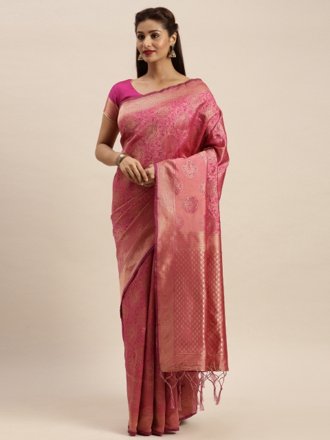 

Mitera Pink Silk Blend Woven Design Banarasi Saree