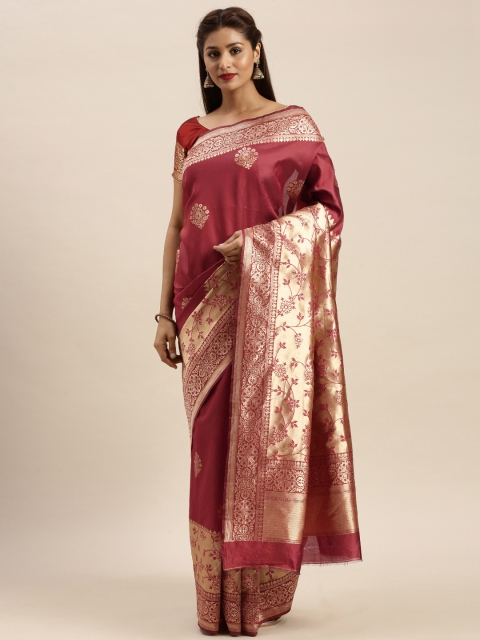 

Mitera Red & Golden Silk Blend Woven Design Banarasi Saree
