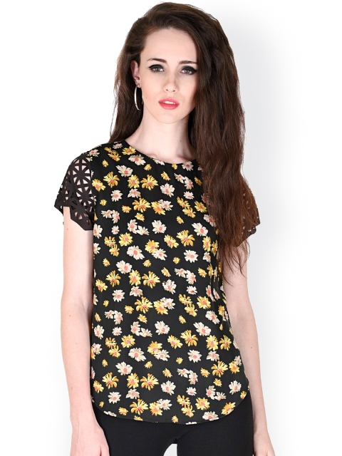 

SASSAFRAS Black Floral Print Top