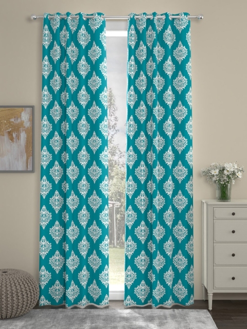 

URBAN SPACE Turquoise Blue & White Set of 2 Door Curtains