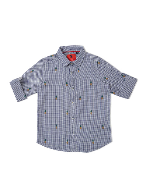 

URBAN SCOTTISH Boys Navy Blue & Off-White Comfort Regular Fit Printed Casual Shirt