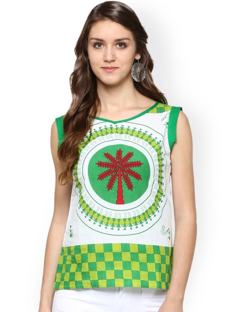 

Jaipur Kurti White & Green Printed Top