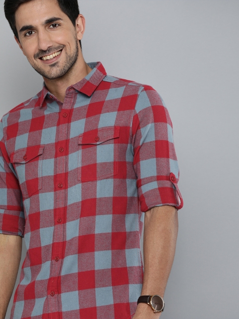 

HERE&NOW Men Red & Grey Slim Fit Checked Casual Shirt