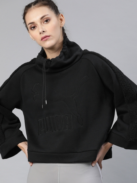 

Puma Women Black Embroidered Detail Boxy Downtown Winterized Crew Sweatshirt