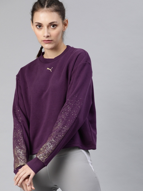 

Puma Women Purple Solid Boxy Holiday Pack TR Crew Sweatshirt