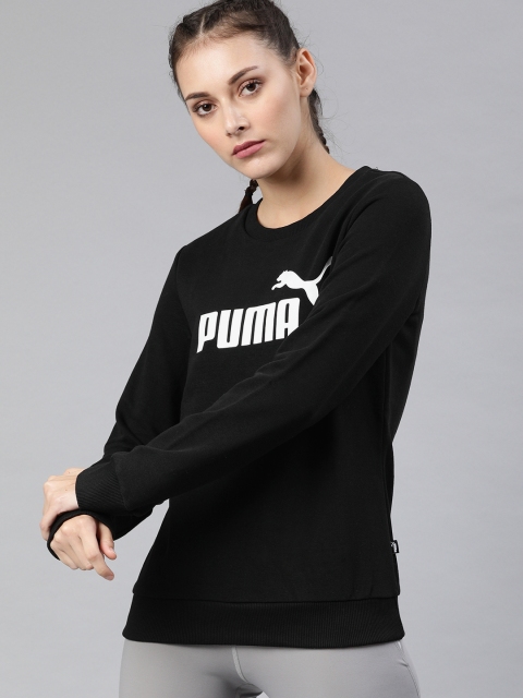 

Puma Women Black & White Brand Logo Print Crew TR Sweatshirt