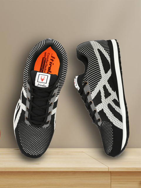 

HIROLAS Men Black & White Mesh Running Shoes