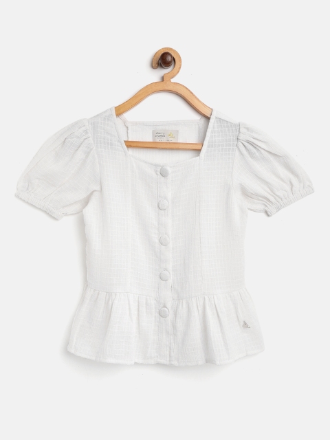 

Cherry Crumble Girls Off-White Self-Checked A-Line Top