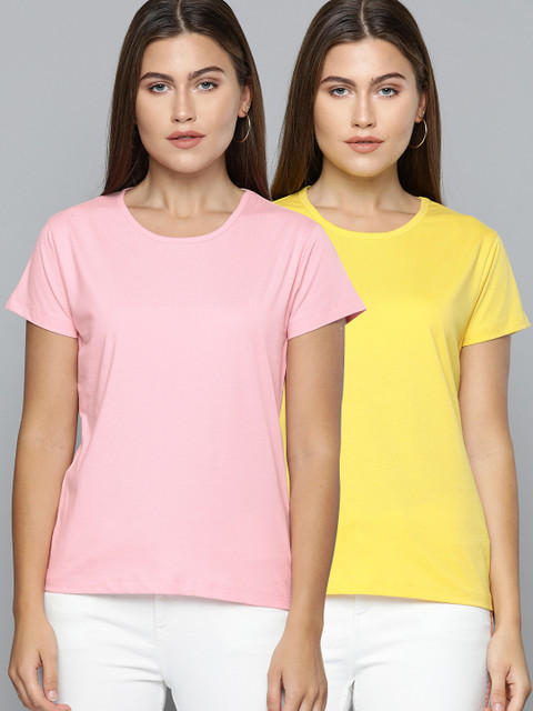 

HERE&NOW Women Pink Solid Round Neck T-shirt