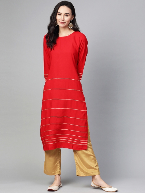 

clorals Women Red & Golden Gotta Patti Detail Kurta with Palazzos