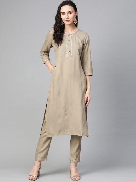 

clorals Women Khaki Yoke Design Kurta with Trousers