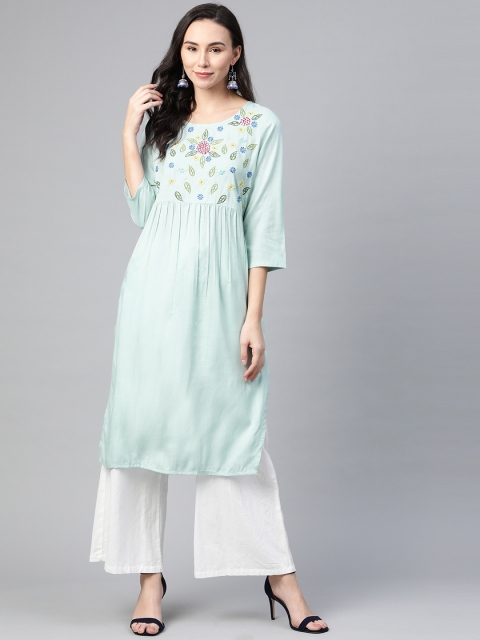 

clorals Women Blue Yoke Design Straight Kurta