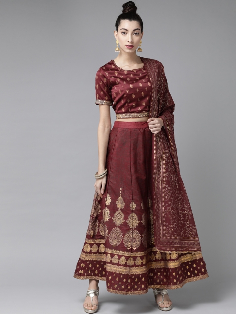 

Juniper Brown & Gold-Toned Printed Ready to Wear Lehenga & Blouse with Dupatta
