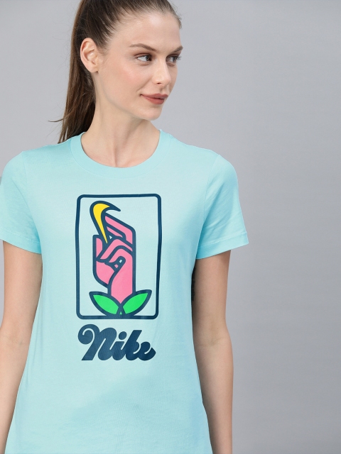 

Nike Women Blue Printed RETRO MOD 3 Round Neck T-shirt