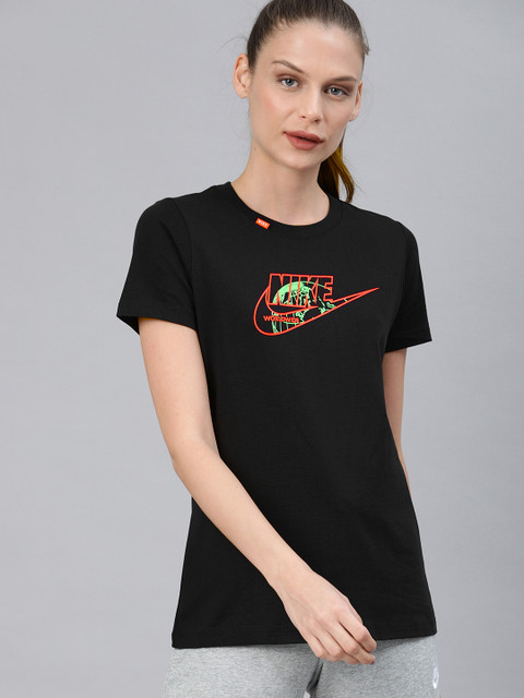 

Nike Women Black Printed NSW WORLDWIDE Round Neck T-shirt
