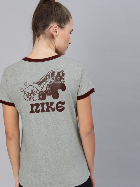 

Nike Women Grey Printed NSW RETRO MOD 4 Round Neck Pure Cotton T-shirt
